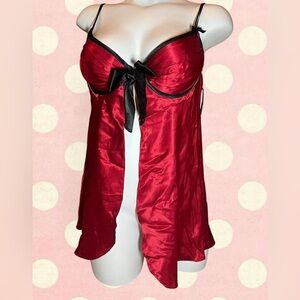 Cabernet Red Satin Chemise with Black Trim and Bow